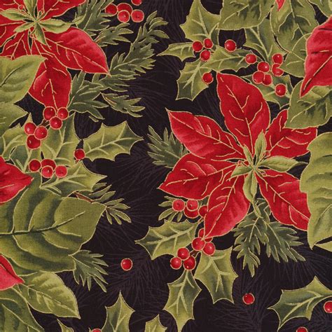 noel etched poinsettia metallic green fabric|Poinsettia Evergreen Metallic Fabric Yardage .